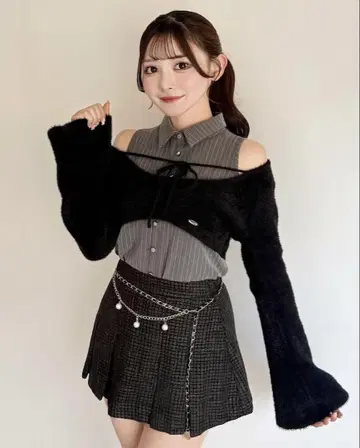 NOMAE 셔츠 레이어드 샤기 니트 블랙