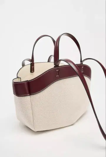 자라 캔버스 토트백 베이지/버건디 새상품급