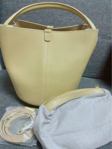 소가죽 가죽 버킷백 겨자색 2way 포인트 컬러