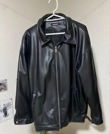 블랙 합성 피혁 자켓