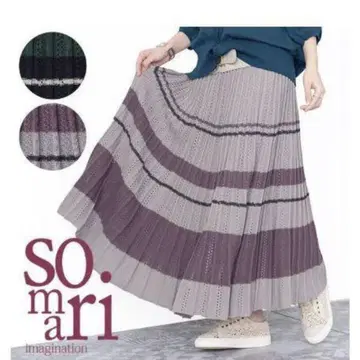 somari 멀티 보더 시스루 니트 스커트
