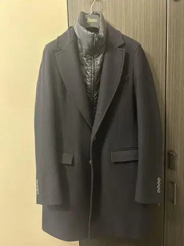 Herno 네이비 체스터 코트 46 다운 라이너 포함
