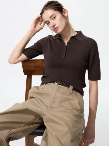 UNIQLO 브라운 폴로 스웨터 반팔