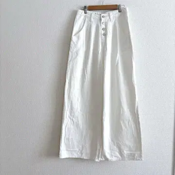화이트 데님 와이드 팬츠 화이트 L 청바지 캐주얼 밑단 와이드 하의