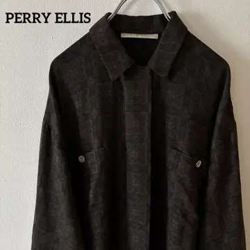 PERRY ELLIS 다크 브라운 긴팔 셔츠 실크 혼방 빈티지