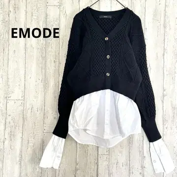 에모다 EMODE 도킹 케이블 니트 [ F ] 절개 셔츠 레이어드 블랙