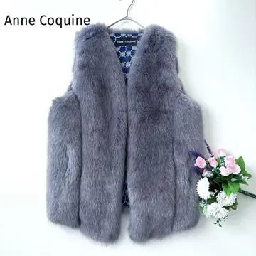 컨디션 최상 Anne Coquine 에코 퍼 노카라 베스트 M 그레이
