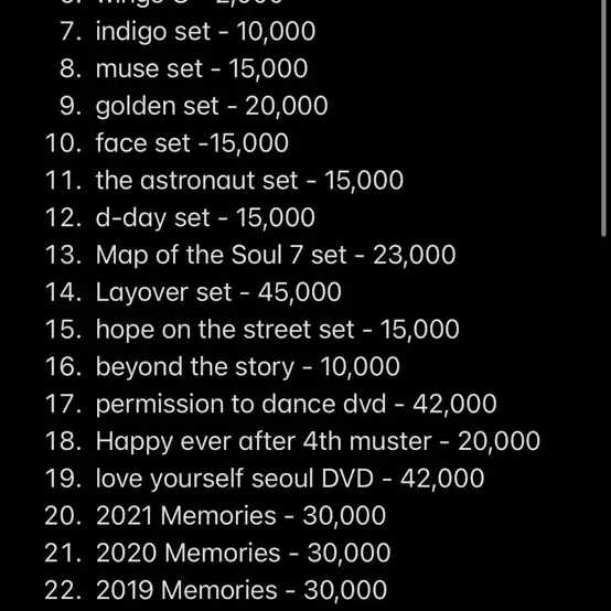 Bts album/DVD/merchandise set sell