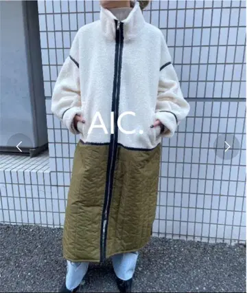 [ 미사용 새상품 ] 아이시 스탠드넥 보아 절개 롱 코트 아우터 카키