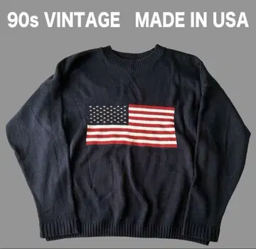 90s USA제 국기 엠블럼 성조기 미국 니트 스웨터 구제 의류