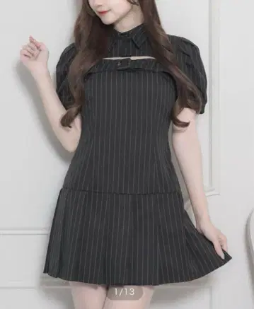 pium 벨트 스트라이프 원피스 블랙