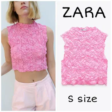 ZARA 프릴 디자인 슬리브리스 상의 S 사이즈 핑크