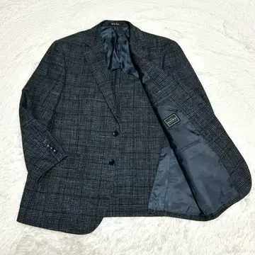 새상품급 새빌로우 울 실크 린넨 삼자혼방 체크 자켓 XL