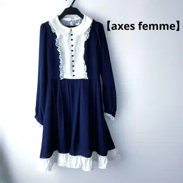 [액시즈펨] 네이비 긴팔 원피스 레이스 카라 부착 M 사이즈