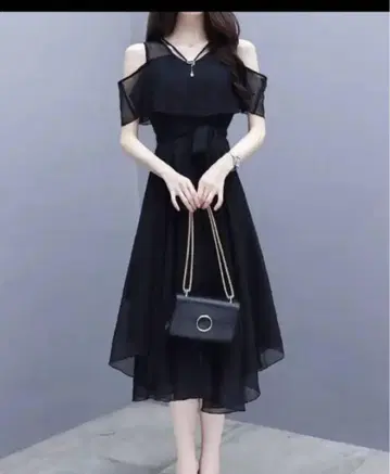 새상품 블랙 오프숄더 쉬폰 원피스