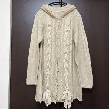 axes femme 후드 부착 니트 롱 가디건 아이보리