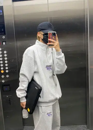 Worldwide Hut 그레이 하프 지퍼 후드티