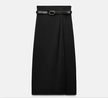 ZARA 벨트 미디 스커트 블랙
