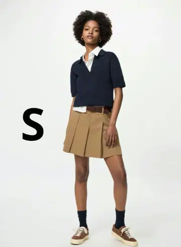 UNIQLO 하자품 플리츠 스코트 팬츠형 미니스커트 브라운 S