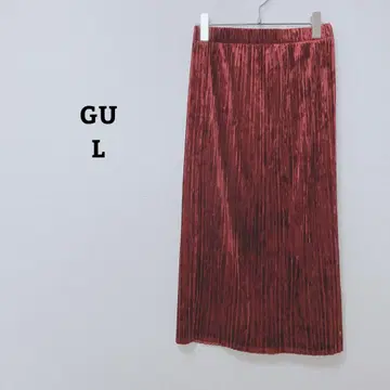 지유 스커트 롱 벨로아 플리츠 타이트 허리밴딩 얇은 소재 L