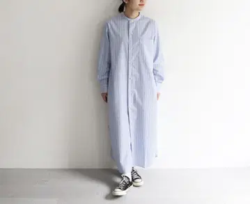 3038 산마루산하치 스트라이프 롱 셔츠 원피스 saro