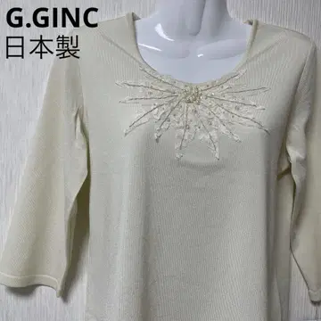 [ 하자품 ] G GINC 레이스 비즈 자수 7부 소매 상의 일본제 42