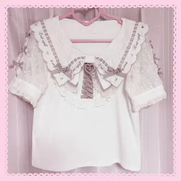 LIZLISA 리즈리사 스캘럽 옷깃 리브 상의 핑크 반팔