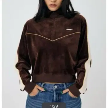 moussy VELOUR PIPING 하프 지퍼 상의