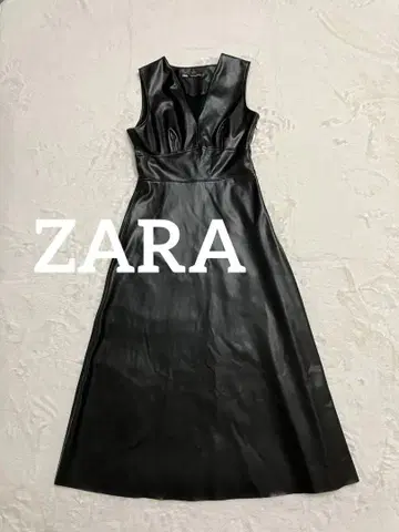 ZARA 인조 가죽 V넥 슬리브리스 원피스 블랙 S