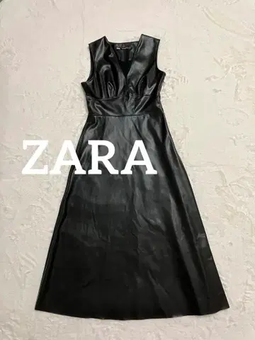 ZARA 인조 가죽 V넥 슬리브리스 원피스 블랙 S