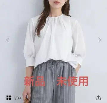 그린 라벨 넥 개더 소매 턱 블라우스 머신 워셔블