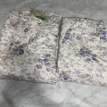 원터치 테이프 부착 파자마 퍼플 꽃무늬 L