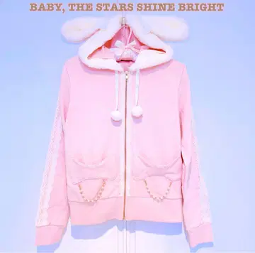 BABY [ 새상품 ] 토끼 귀 & 펄 장식 리본 포켓 지퍼 후드티