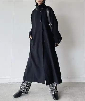 PAGEBOY(페이지 보이) 스탠드 넥 울 체스터 코트 롱 블랙