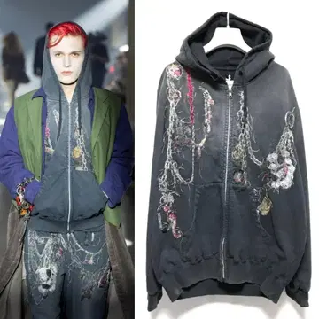 더블렛 25AW 체인 자수 지퍼 후드티 더블렛