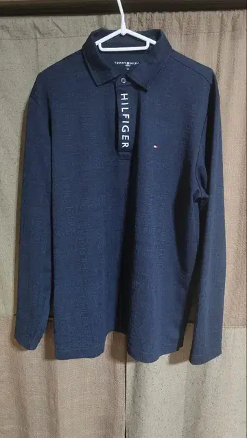 TOMMY HILFIGER 네이비 긴팔 피케 셔츠
