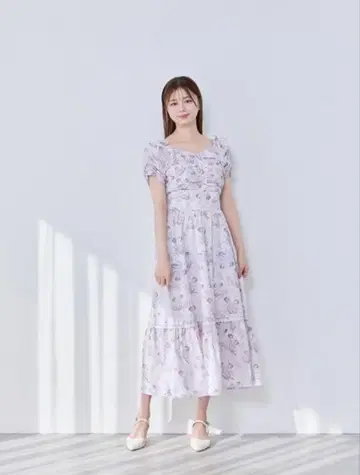 안미르 꽃무늬 개더 오프숄더 원피스
