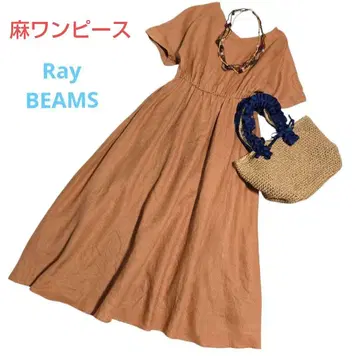Ray BEAMS 레이빔즈 린넨 원피스 린넨 100% V넥 반팔