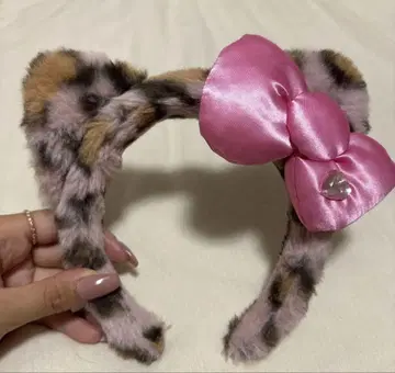 레오파드 무늬 핑크 리본 머리띠