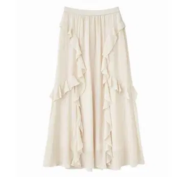 COCODEAL 프릴 디테일 플레어 머메이드 스커트 S 사이즈 화이트