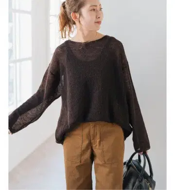 스픽 앤 스팬 루즈 모헤어 믹스 보트넥 니트 브라운