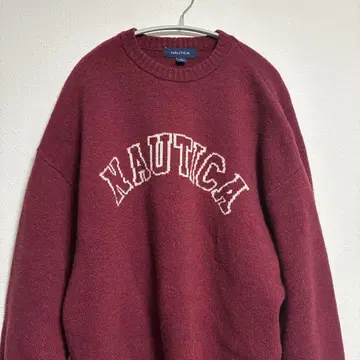 NAUTICA 버건디 크루넥 스웨터 L
