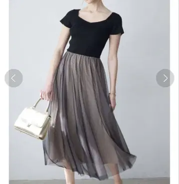 MERCURYDUO 머큐리 듀오 튤 반팔 니트 블랙 원피스