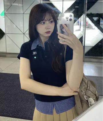 올리브 데 올리브 페이크 셔츠 레이어드 상의