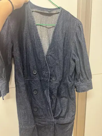 데님풍 7부 소매 더블 버튼 원피스