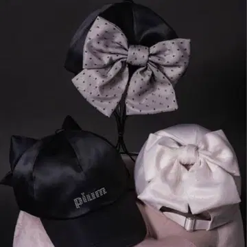 pium 백리본 새틴 캡 핑크 블랙