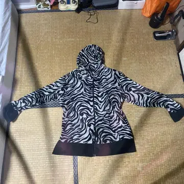 제브라 패턴 플리스 후드티 후드 부착
