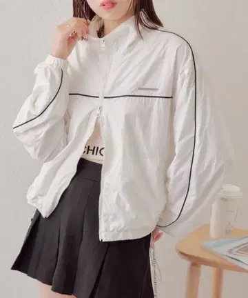 chico 파이핑 더블 지퍼 나일론 트랙 자켓 블루종
