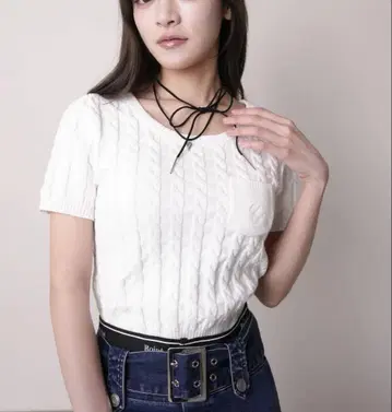 LIP SERVICE 택 포함 새상품 포인트 포켓 케이블 하프 니트