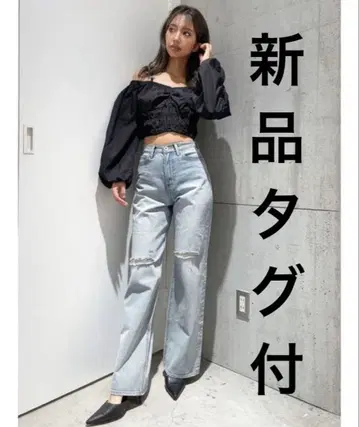 새상품 GYDA 와이드 팬츠 KNEE 데미지 데님 PT